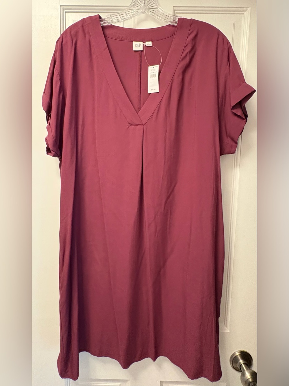 GAP Women's V-Neck Short Sleeve Dress- Burgandy